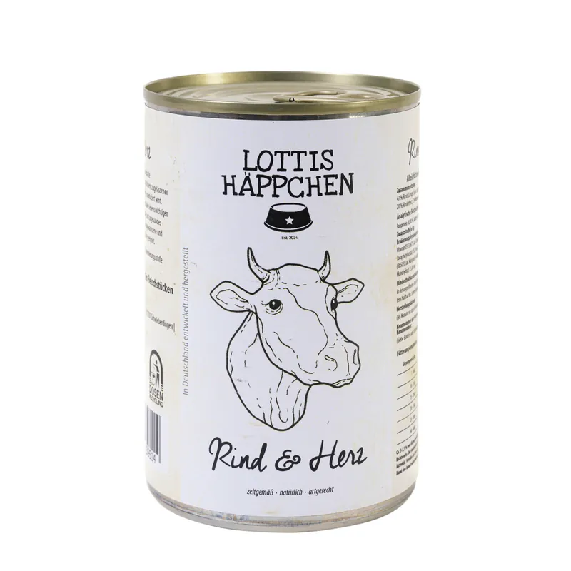 Sparpaket 6 x 400 g Lottis Häppchen Rind & Herz Hunde Nassfutter Highlight
